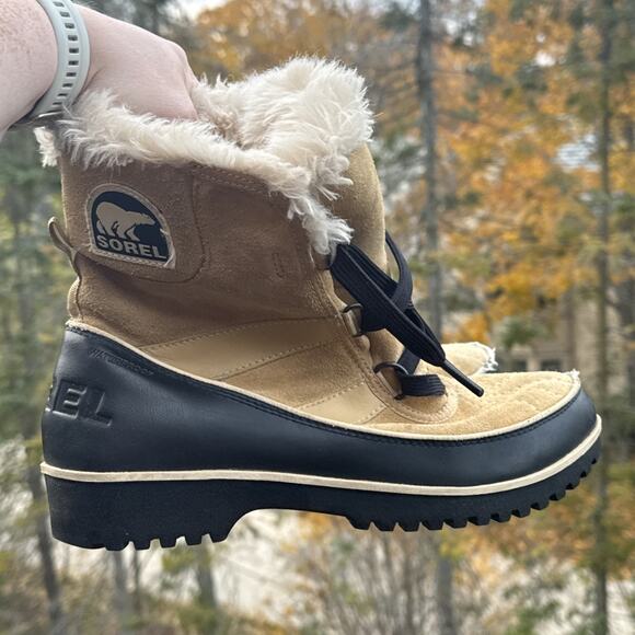 SOREL Tivoli II Black Tan Suede Faux Fur Lined Boots Women's 10 US 8 UK Snow - Picture 11 of 14